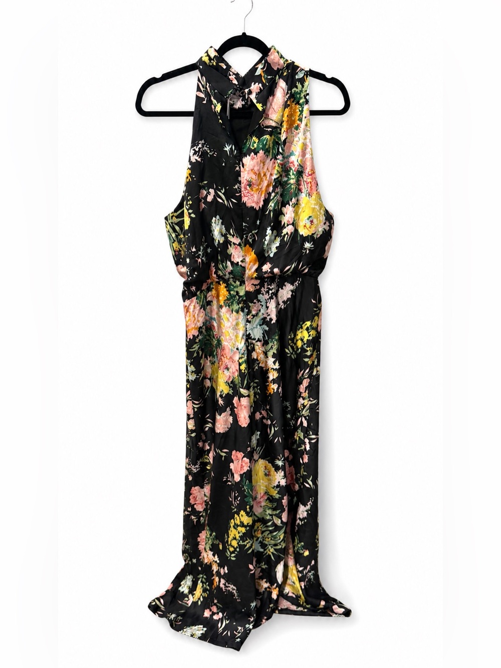 Petal & Pup large Black Floral Satin Cowl Dress